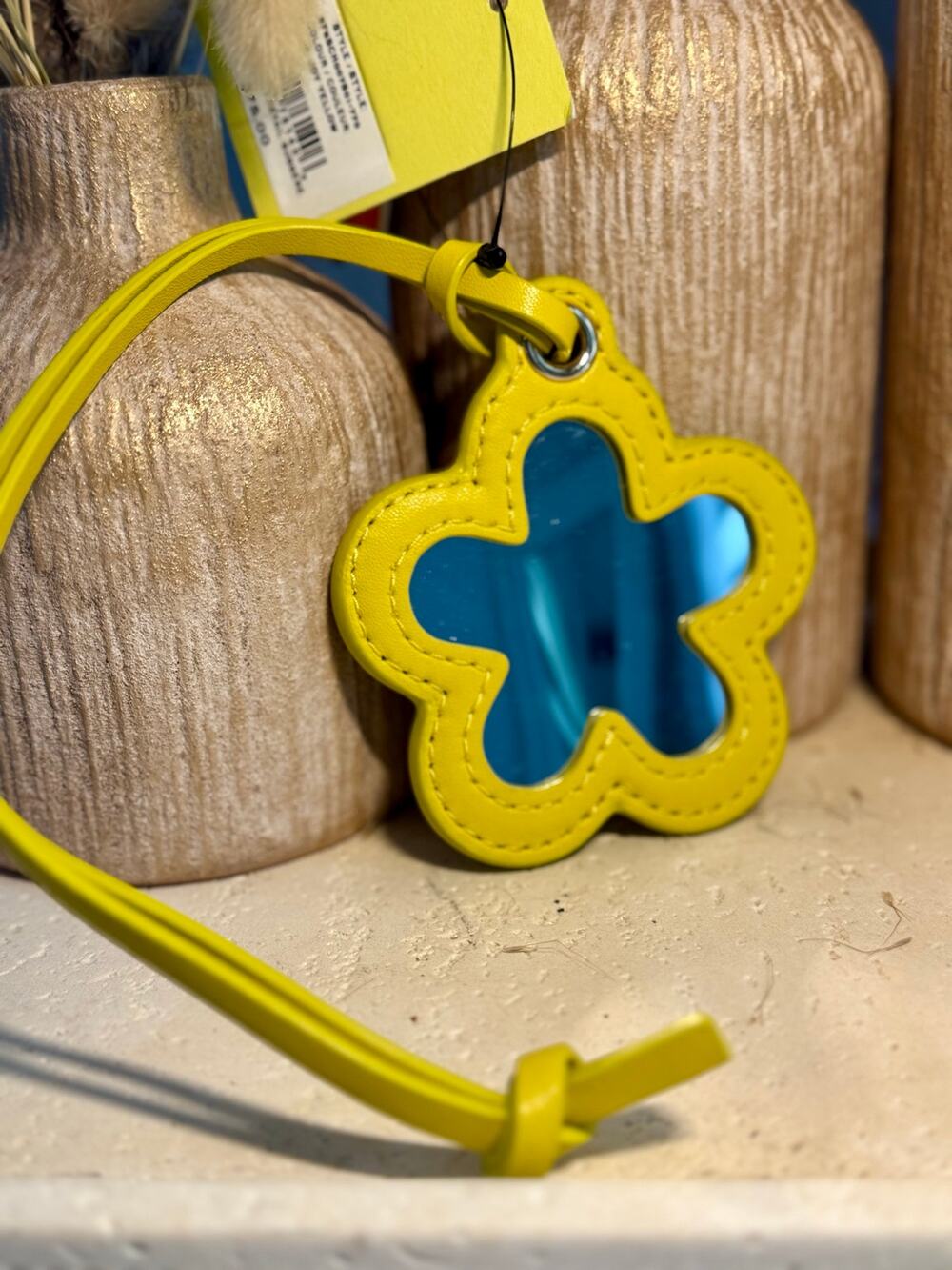 Marc Jacobs The Daisy Mirror Bag Charm Joy Yellow Leather Keychain Key Fob